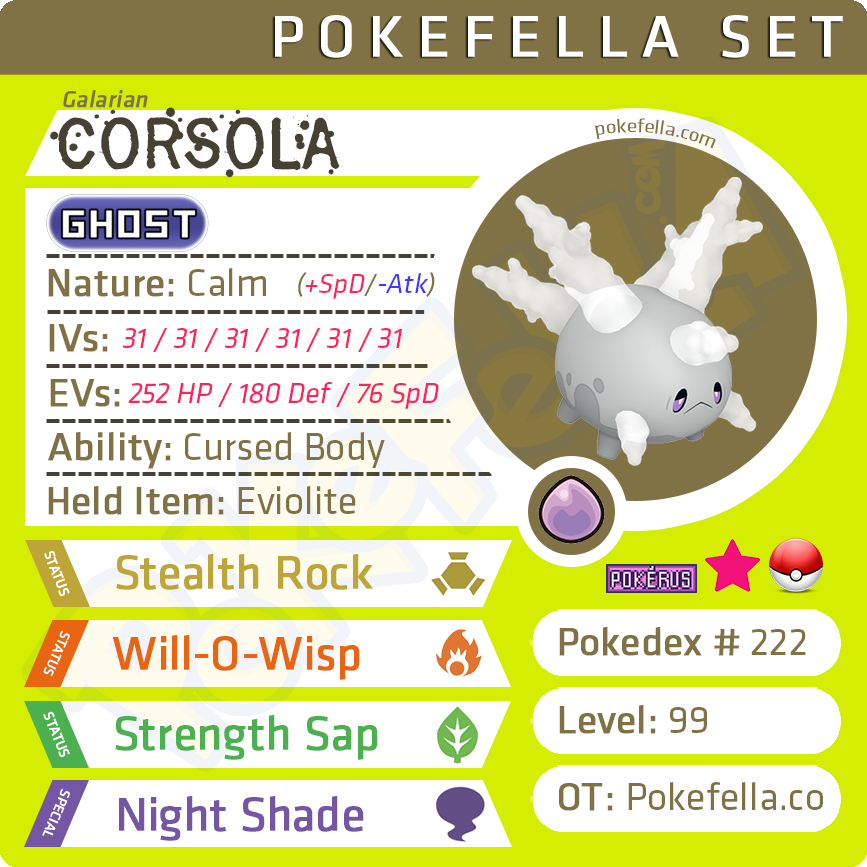 Galarian Corsola • Competitive • 6IVs • Level 99 • Online Battle-ready | Pokefella