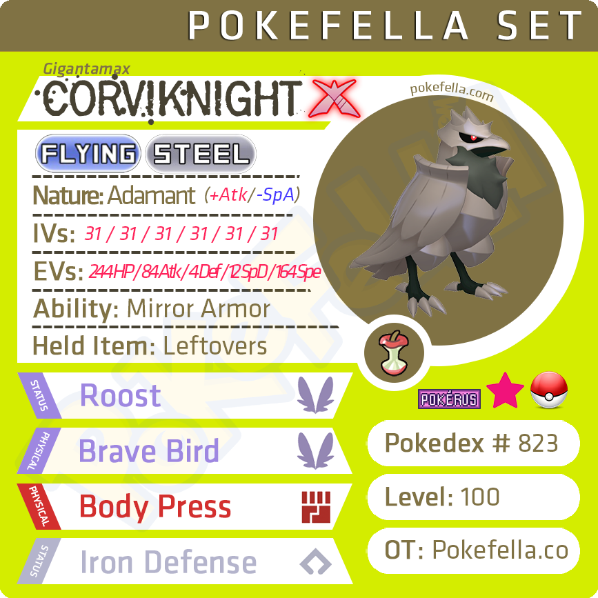Gigantamax Corviknight Competitive 6IVs Level 100 Online Battl | Pokefella - Pokemon Genning, Editing, Living Dex Transfer Services Gigantamax Corviknight Competitive 6IVs Level 100 Online Battl | Pokefella - Pokemon Genning, Editing, Living Dex Transfer Services