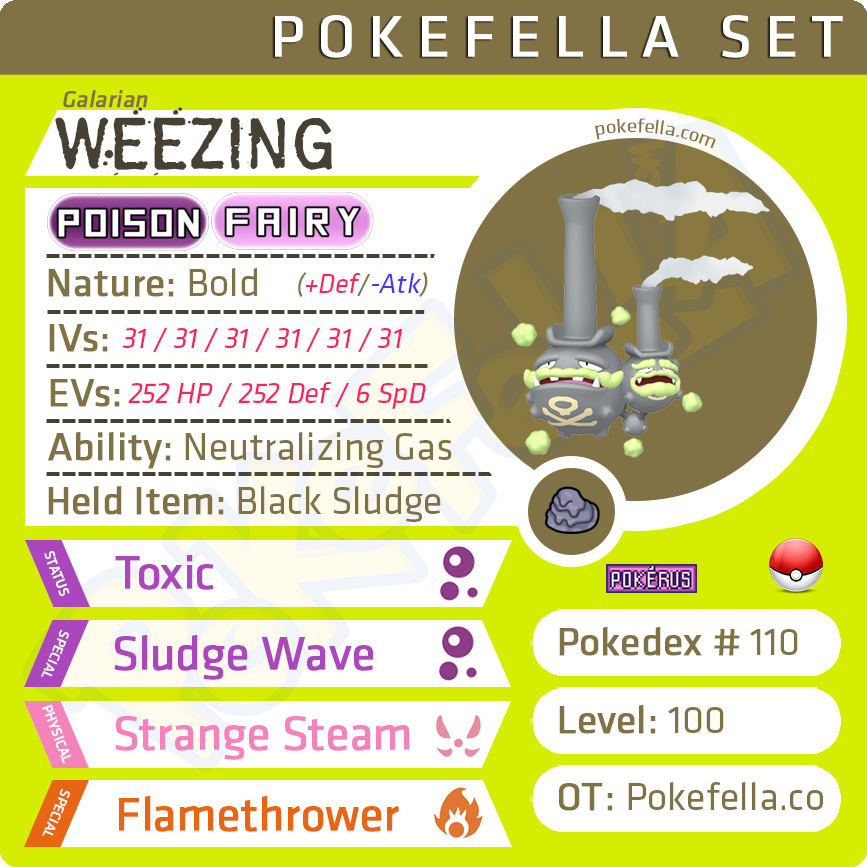 Galarian Weezing • Competitive • 6IVs • Level 100 • Online Battle-read | Pokefella
