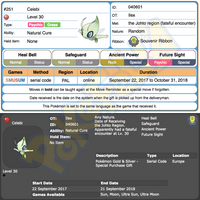 Ilex Forest Celebi • OT: Ilex • ID No. 040601 • Pokemon Gold & Silver Virtual Console European 2017 Event New Nintendo 3DS 2DS XL Pokemon Sun Moon Ultra Sun Ultra Moon Natural Cure Heal Bell, Ancient Power, Future Sight, Safeguard