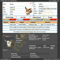 Pokémon Pass Shiny Eevee • OT: Bullseye • ID No. 190511 • US 2019 Event