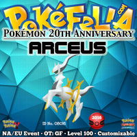 Pokémon 20th Anniversary Arceus • OT: GF • ID No. 08016 • North America, Europe 2016 Event