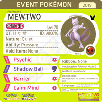 Professor's Mewtwo • OT: はかせ • ID No. 980718 • Japan 2019 Event Let's Go Pikachu Eevee