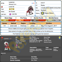 Rocky Lycanroc (Midnight Form) • OT: Rocky • ID No. 051517 • Pokémon - Gamestop Guardians Rising Tie-In 2017 Event Ultra Sun Moon New Nintendo 3DS 2DS XL Life Orb No Guard Stone Edge Fire Punch Sucker Punch Swords Dance