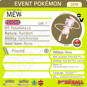 Poké Ball Plus Mew • Pokémon Let's Go, Pikachu! Eevee!, Sword Shield Gift
