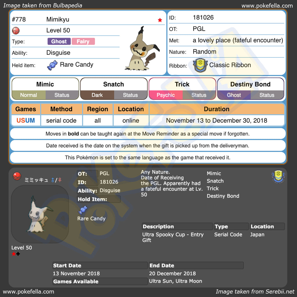 Ultra Spooky Cup Shiny Mimikyu • OT: PGL • ID No. 181026 • Japan 2018 Event