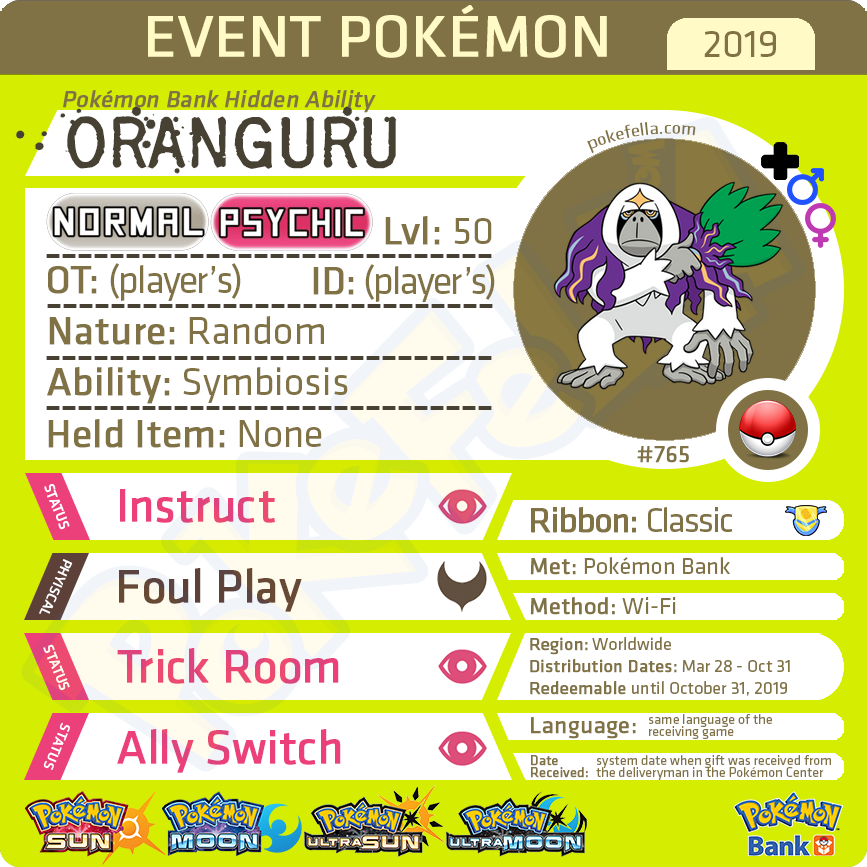 Pokémon Bank Hidden Ability Oranguru • Worldwide 2019 Event