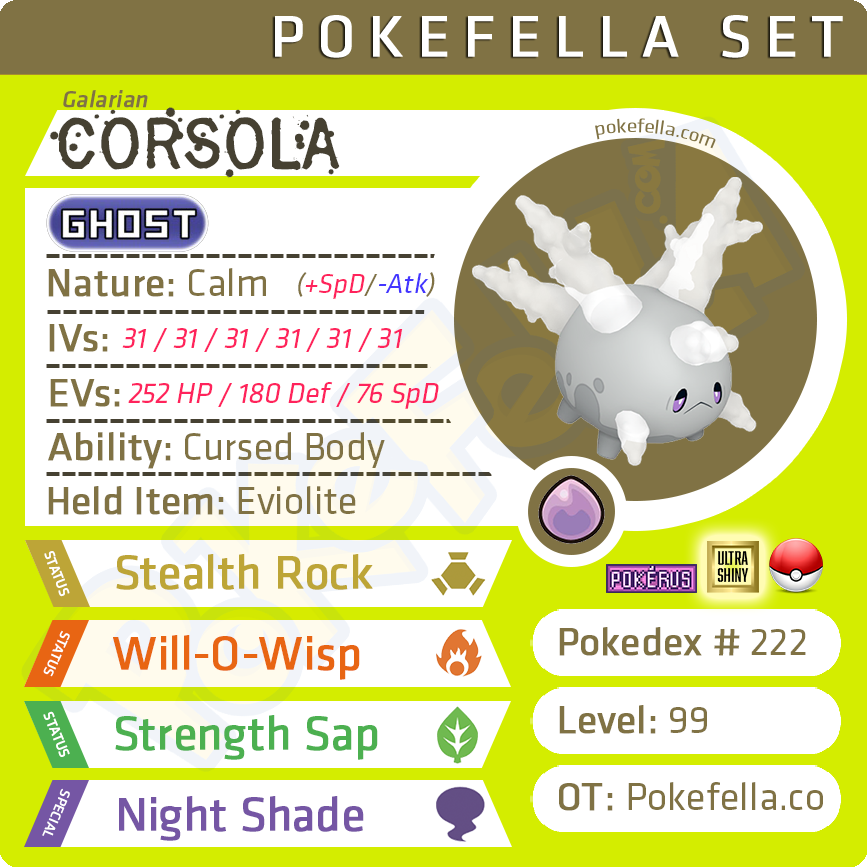 Galarian Corsola • Competitive • 6IVs • Level 99 • Online Battle-ready | Pokefella