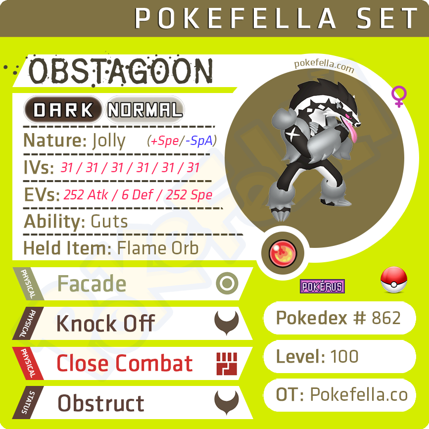 ultra square shiny Obstagoon • Competitive • 6IVs • Level 100 • Online Battle-ready