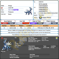 Dialga & Palkia • OT: Legenden2018 • ID No. 020218 • Level 60 • Pokémon Sun & Moon Pokémon Legendary Celebration Distribution 2018