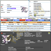 Dialga & Palkia • OT: Legenden2018 • ID No. 020218 • Level 60 • Pokémon Sun & Moon Pokémon Legendary Celebration Distribution 2018