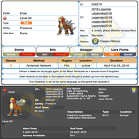 Raikou & Entei • OT: Légendes2018 • ID No. 042218 • Level 60 • Pokémon Sun & Moon  Pokémon Legendary Celebration Distribution 2018