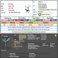 Xerneas & Yveltal • OT: 2018 Legends • ID No. 050418 • Level 100 • Pokémon Ultra Sun & Ultra Moon Pokémon Legendary Celebration Distribution 2018