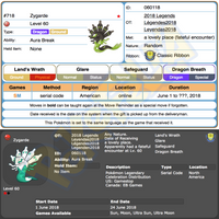 Zygarde • OT: 2018 Legends • ID No. 060118 • Shiny, Level 60 • Pokémon Legendary Celebration