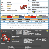 Kyogre & Groudon • OT: 2018 Legends • ID No. 080318 • Level 100 • Pokémon Ultra Sun & Ultra Moon