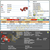 Kyogre & Groudon • OT: Légendes2018 • ID No. 080318 • Level 60 • Pokémon Sun & Moon