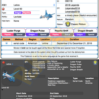 Latias & Latios • OT: 2018 Legends / Légendes2018 / Legenden2018 / Leggende2018 / Leyendas2018 • ID No. 090118 • Level 60 • 2018 Pokémon Legendary Celebration Distribution