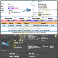 Latias & Latios • OT: 2018 Legends / Légendes2018 / Legenden2018 / Leggende2018 / Leyendas2018 • ID No. 090118 • Level 100 • 2018 Pokémon Legendary Celebration Distribution wonder card