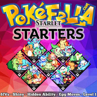 starter Pokemon Kanto Johto Hoenn Sinnoh Unova Kalos Alola bulbasaur charmander squirtle chikorita cyndaquil totodile treecko torchic mudkip turtwig chimchar piplup snivy tepig oshawott chespin fennekin froakie rowlet litten popplio shiny hidden ability egg moves new nintendo 3ds 2ds XL pokemon ultra sun moon x y alpha sapphire omega ruby sword shield grookey scorbunny sobble