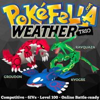 The Weather Trio • ultra square shiny Kyogre, Groudon, Rayquaza •  Competitive • 6IVs • Level 100 • Online Battle-ready