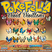 Vivillon all 20 patterns Archipelago, Continental, Elegant, Garden, High Plains, Icy Snow, Jungle, Marine, Meadow, Modern, Monsoon, Ocean, Polar, River, Sandstorm, Savanna, Sun, Tundra, Poké Ball, Fancy Pattern Pokemon Ultra Sun Moon XY Omega Ruby Alpha Sapphire ORAS Nintendo Switch 2DS 3DS XL shiny non-shiny, battle-ready, 6IVs, competitive, Level 100