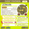 Zeraora • OT: Fula City, Fula, Eolipoli, Mistral • ID No. 100118 • Europe, North America 2018, 2019 Event